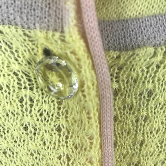 MOTH yellow and beige button front 1/2 sleeve striped sweater shirt womens Large - Picture 2 of 6